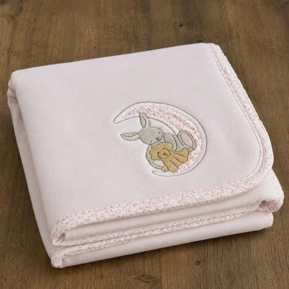 Vtg Carters Pink Baby Blanket Moon Dog Bunny Rabbit If They Could Stay Little
